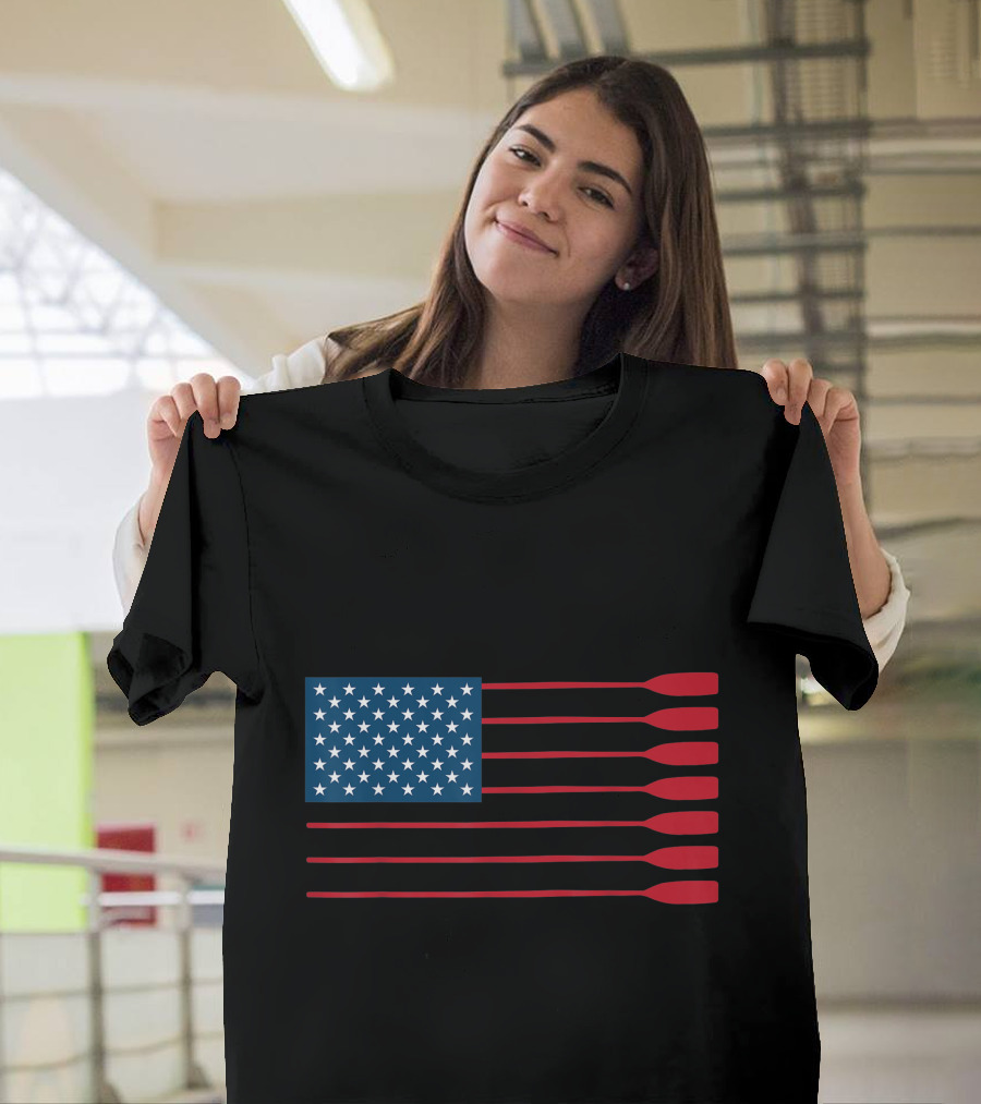 American Flag Oar Rowing Paddle Lover Rowers Funny Cool T-Shirt