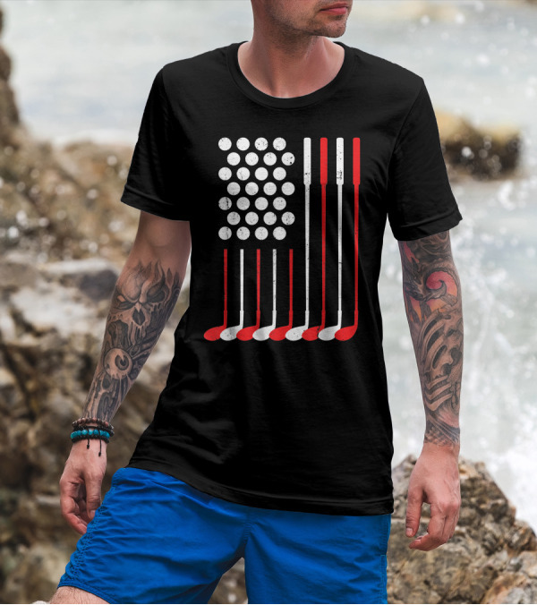 American Flag Golf Clubs And Balls Patriot Happy 4th Of July T-Shirt