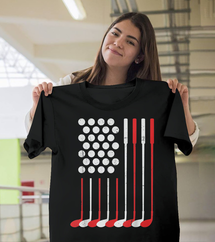 American Flag Golf Clubs and Balls Patriot Happy 4th of July T-Shirt
