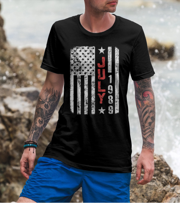 July 1989 American Flag Stars Stripes Birthday T-Shirt