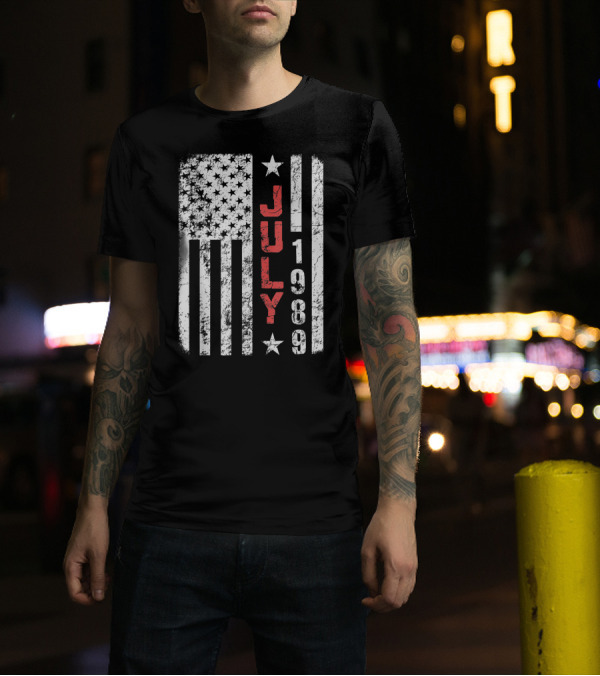 July 1989 American Flag Stars Stripes Birthday T-Shirt