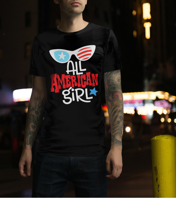 All American Girl Sunglasses Star Stripes 4th Of July USA Flag T-Shirt