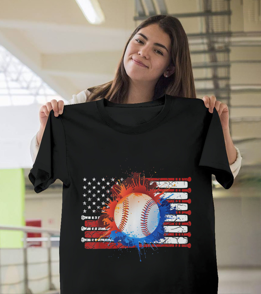 Vintage American Flag Baseball Softball Dad Men T-Shirt