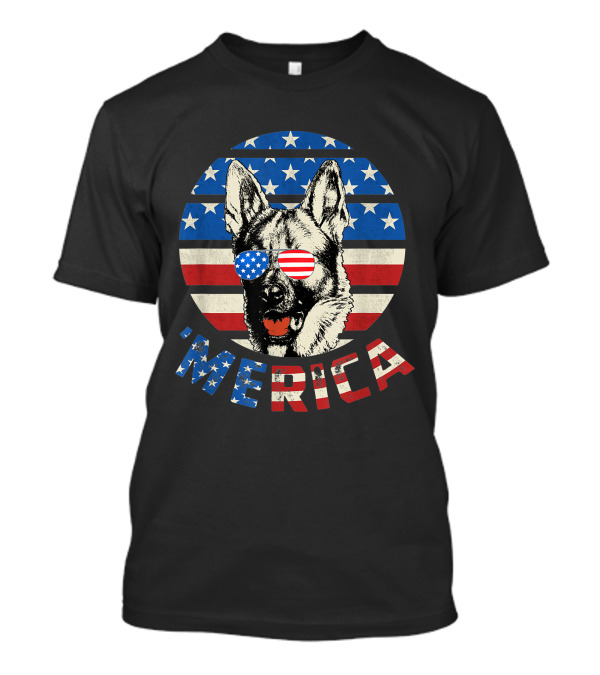 German Shepherd American Flag Merica USA Sunglasses Patriotic Dog T-Shirt