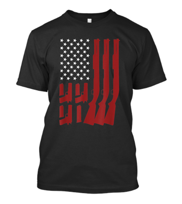 American Flag Shotgun Pistol Gun Lover USA T-Shirt