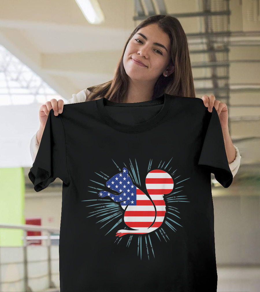 Squirrel Chipmunk American Flag Independence Day Starburst T-Shirt