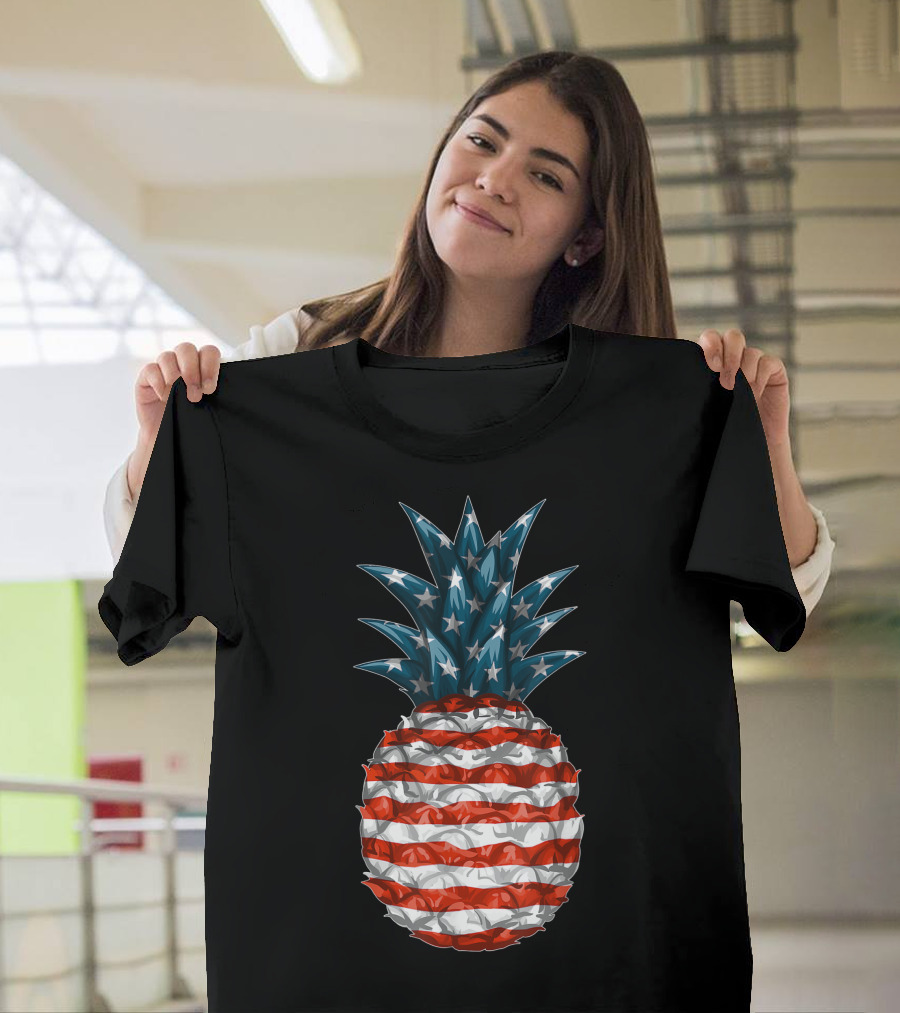 Pineapple American Flag 4th of July Patriotic T-Shirt