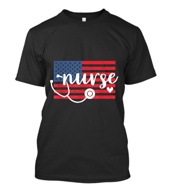 Patriotic American Flag Nurse Heart Stethoscope Fourth Of July RN T-Shirt