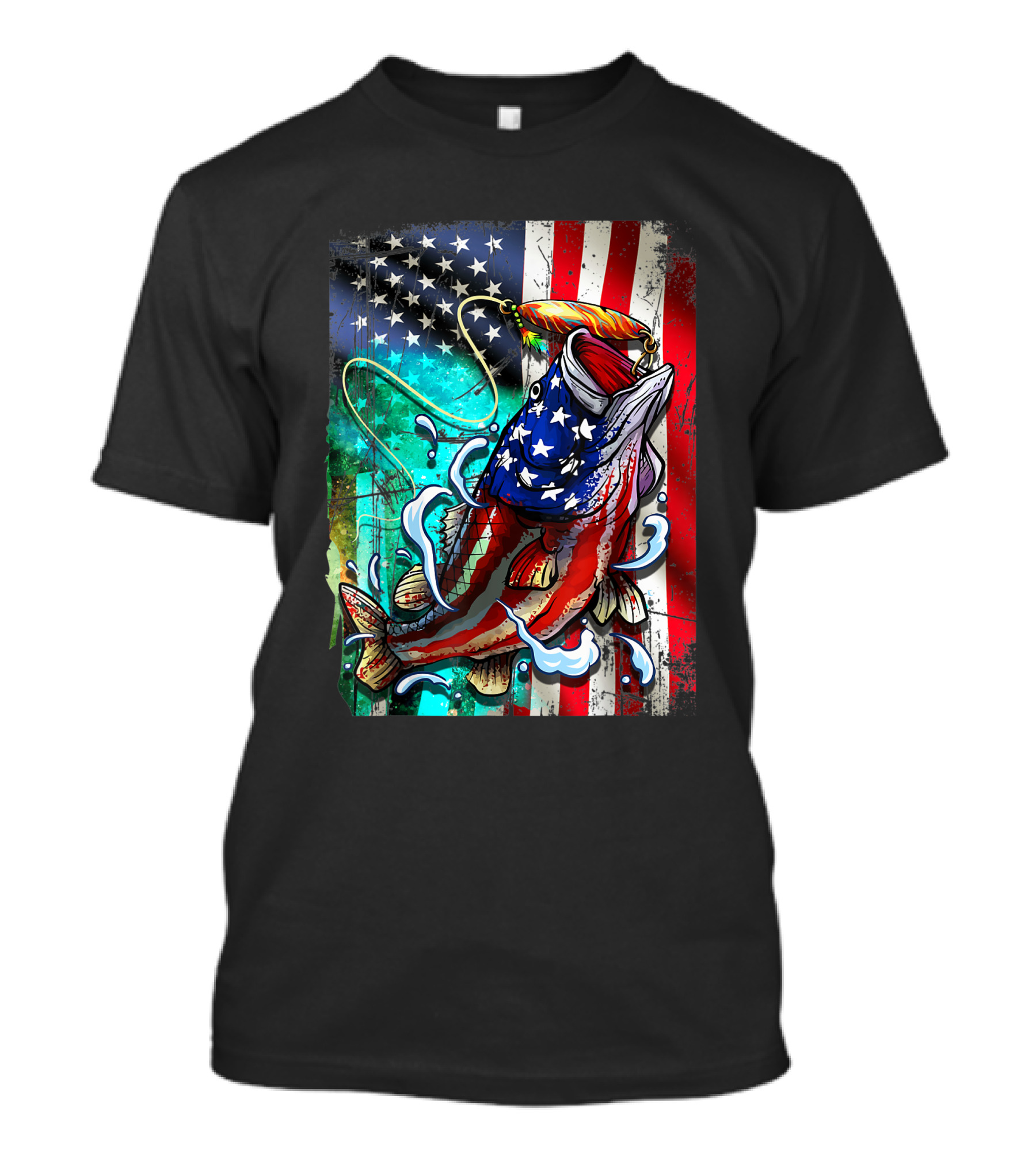 Bass Fishing American Flag USA July 4th T-Shirt