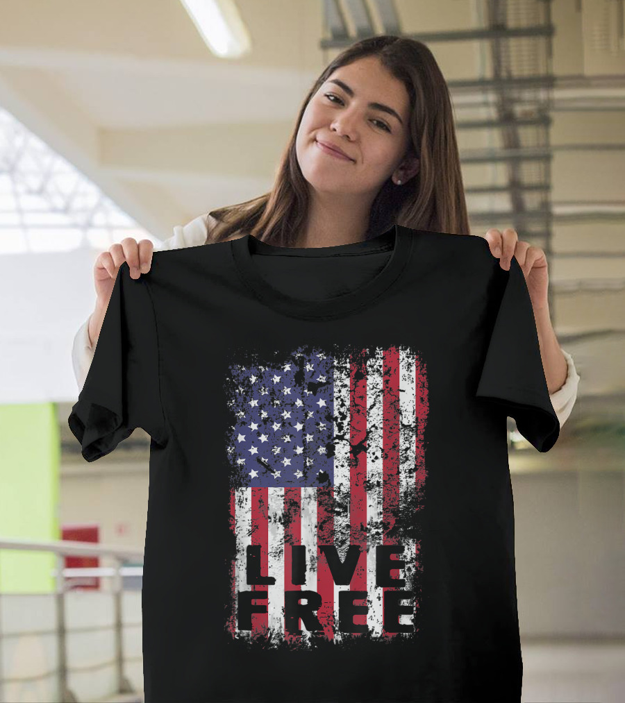 Live Free Distressed American Flag Independence T-Shirt