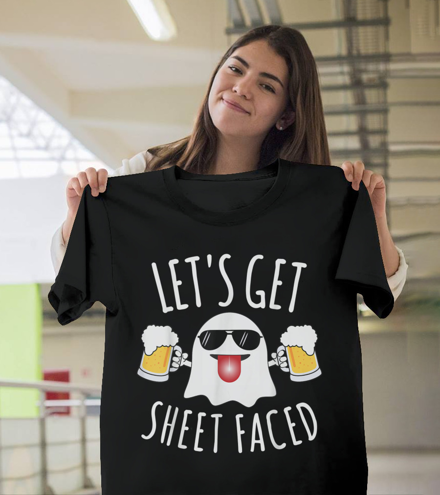 Let's Get Sheet Faced Funny Ghost Halloween Beer Drinking Party T-Shirt