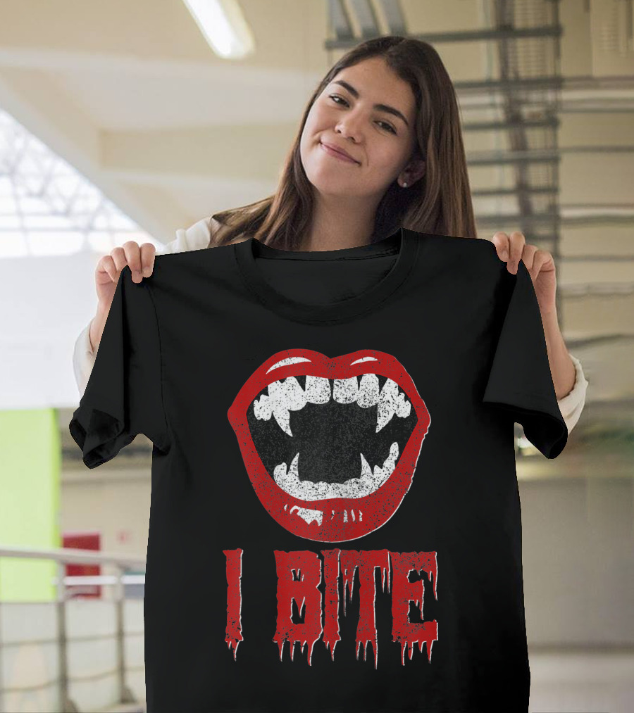 Vampire Halloween I Bite Scary Fang Mouth T-Shirt