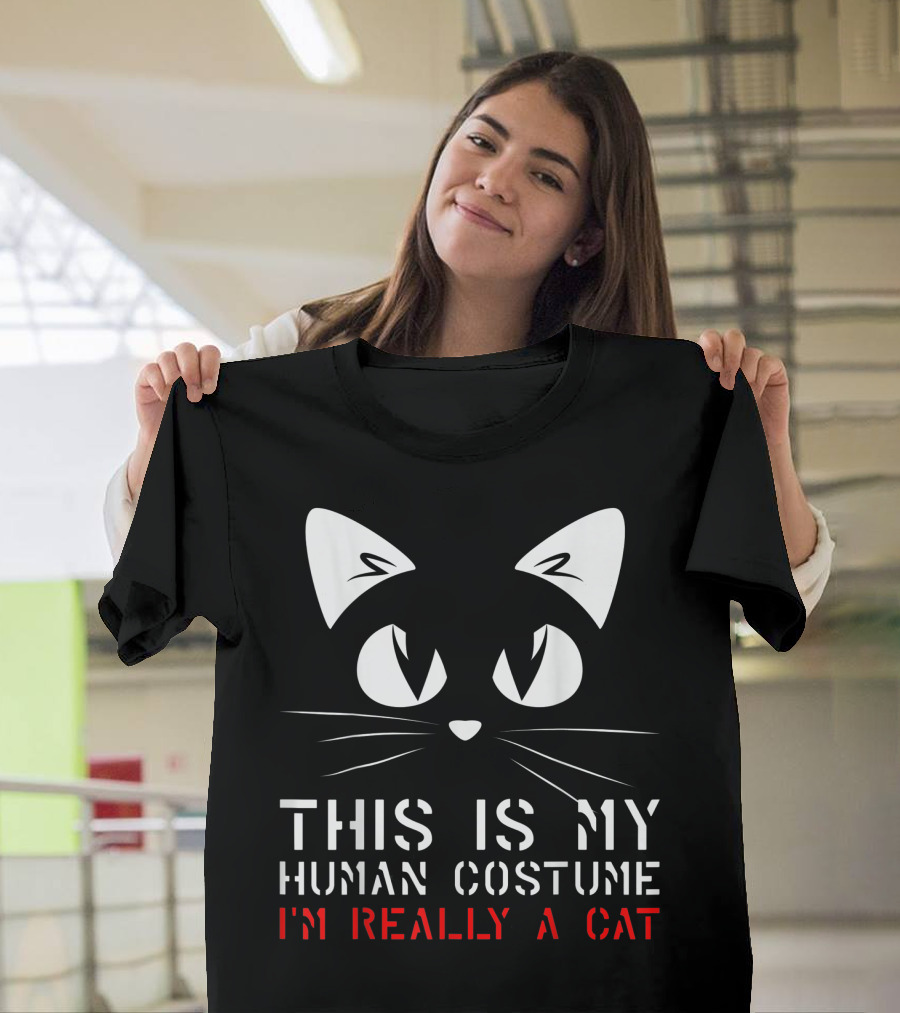This Is My Human Costume I'm Really A Cat Face with Whiskers T-Shirt