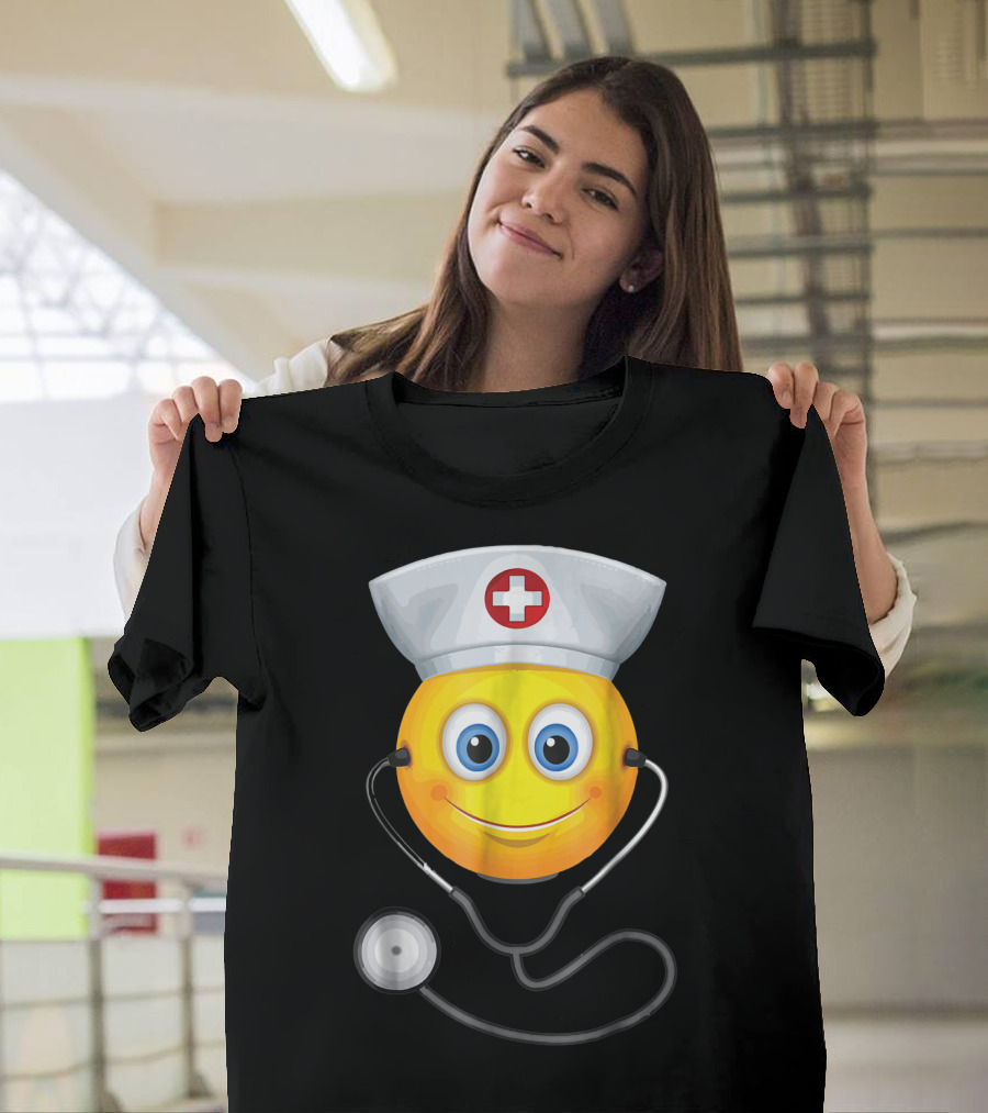 Halloween Funny Nurse Emoji With Stethoscope T-Shirt