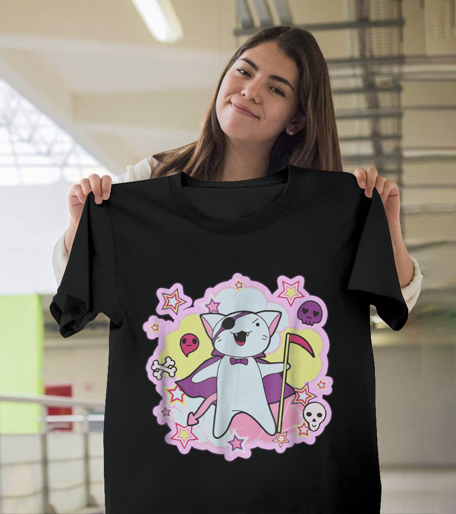 Halloween Kawaii Vampire Cat Pastel Goth Cute Stars and Skulls T-Shirt