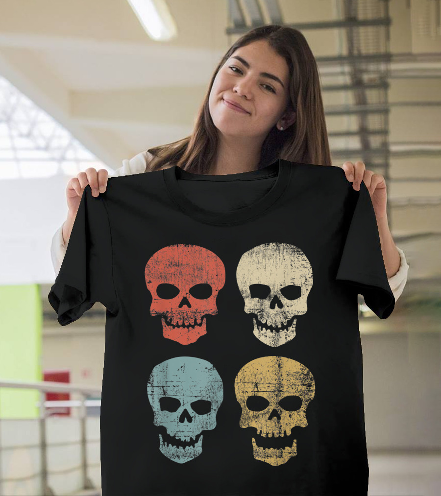 Vintage Skull Pop Art Style Four Colored Skulls T-Shirt