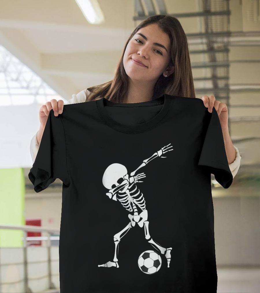 Skeleton Dabbing Soccer Ball Funny Halloween Dab T-Shirt