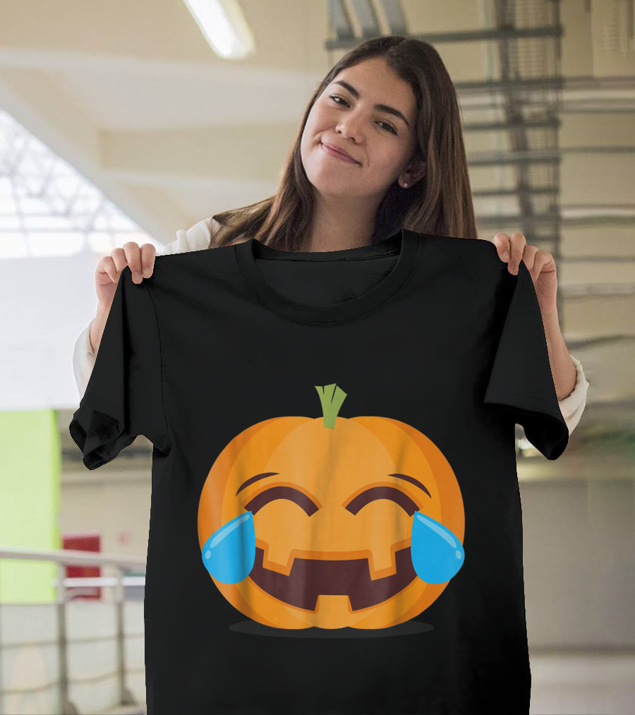 Happy Halloween Pumpkin Emoji with Tears of Joy T-Shirt