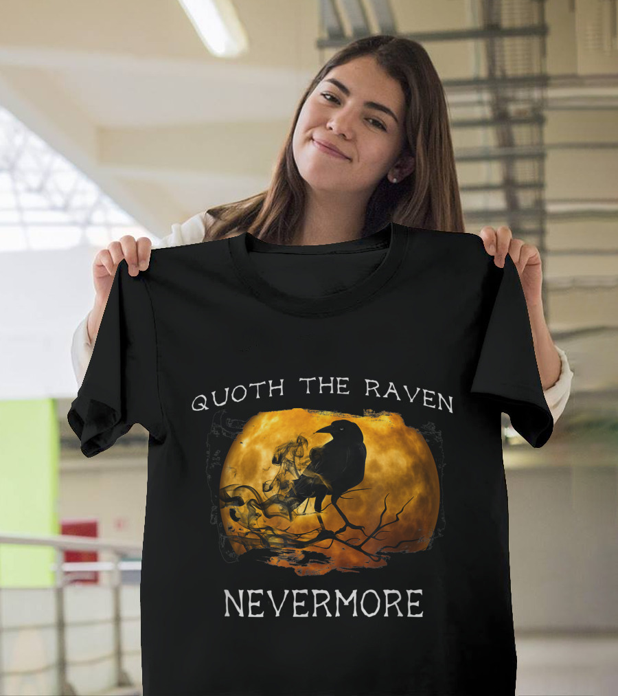 Quoth The Raven Nevermore Halloween Spooky Moon Raven T-Shirt