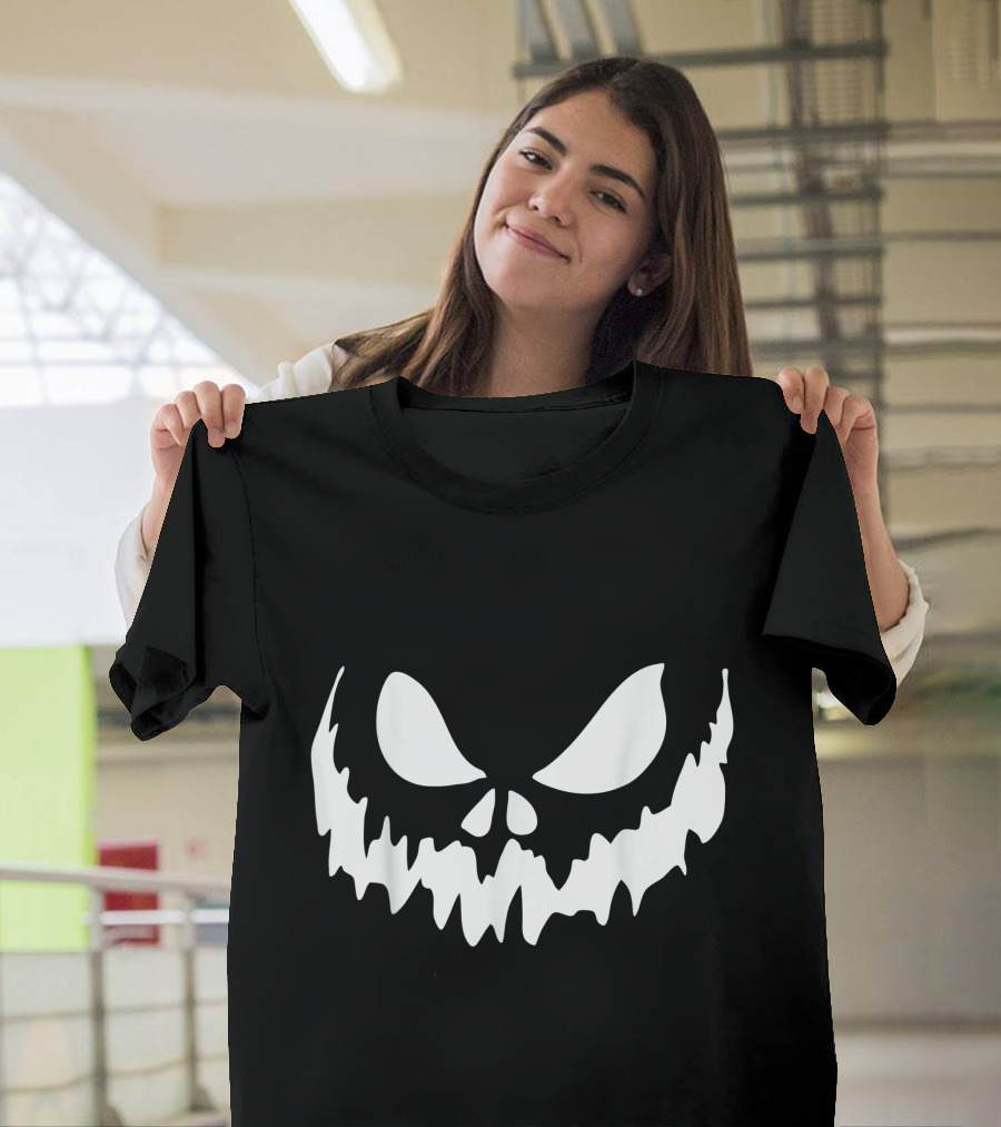 Scary Face Halloween Jack O Lantern Pumpkin Creepy Grin T-Shirt