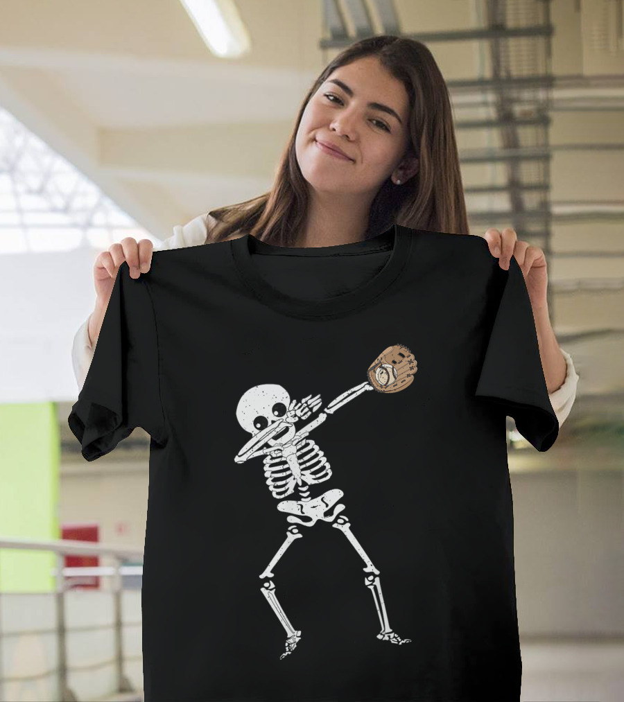 Halloween Dabbing Skeleton Funny Baseball Dab Dance T-Shirt