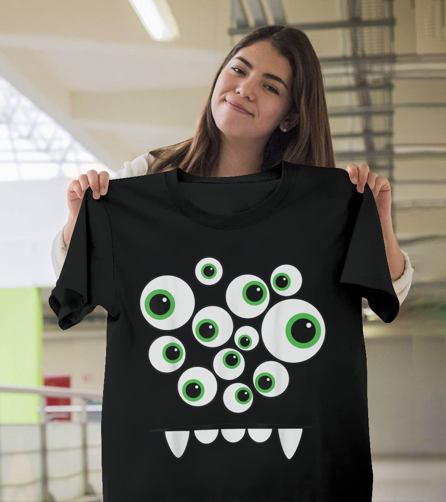 Monster Face Halloween Multi-Eyed Creature with Fangs T-Shirt