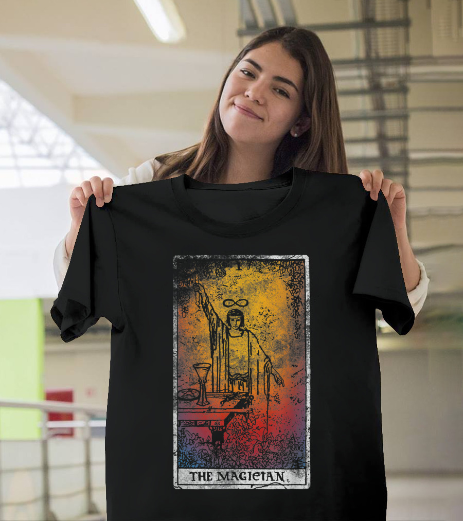 The Magician Tarot Card Vintage Design with Mystical Symbols and Colors T-Shirt