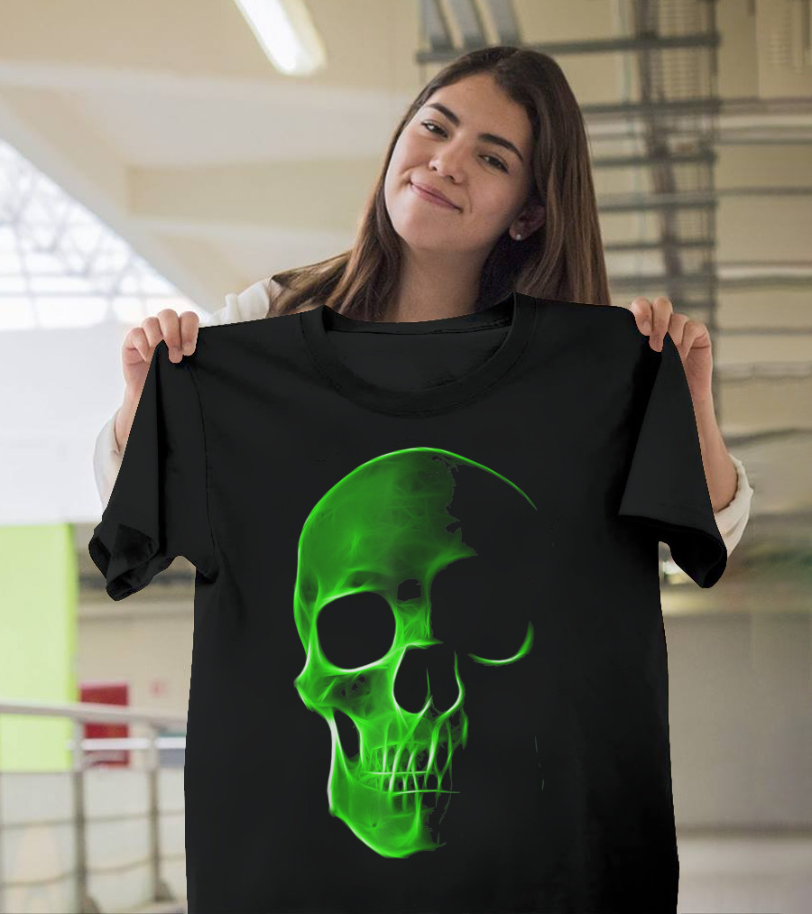 Scary Green Face Halloween Skull T-Shirt