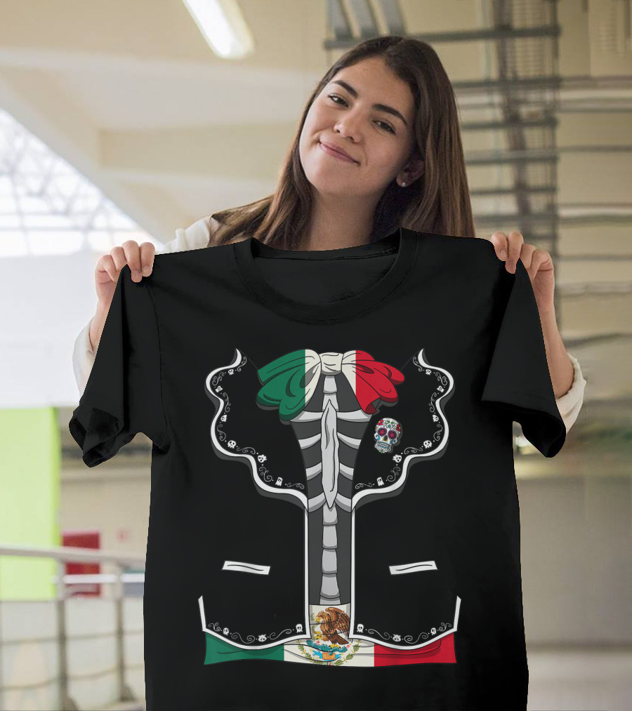 Day Of The Dead Dia De Los Muertos Mexican Flag Skeleton Halloween Costume T-Shirt