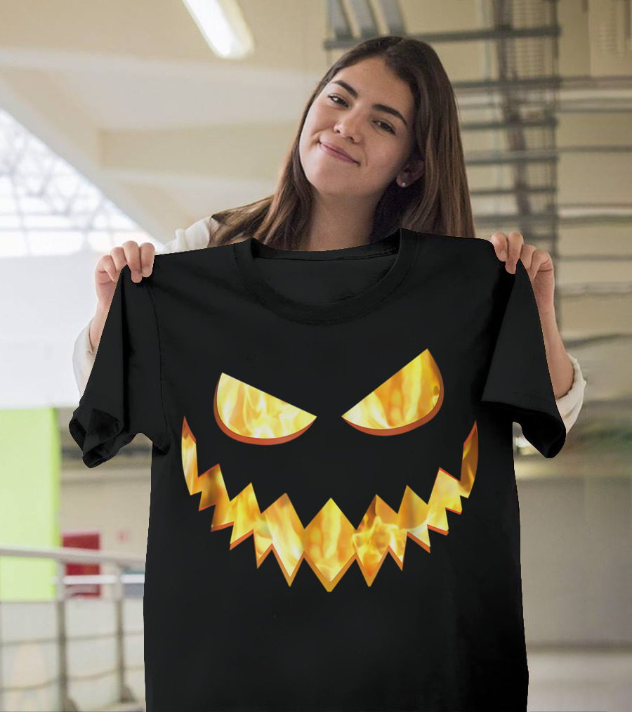 Flaming Jackolantern Halloween Pumpkin Face Fire T-Shirt