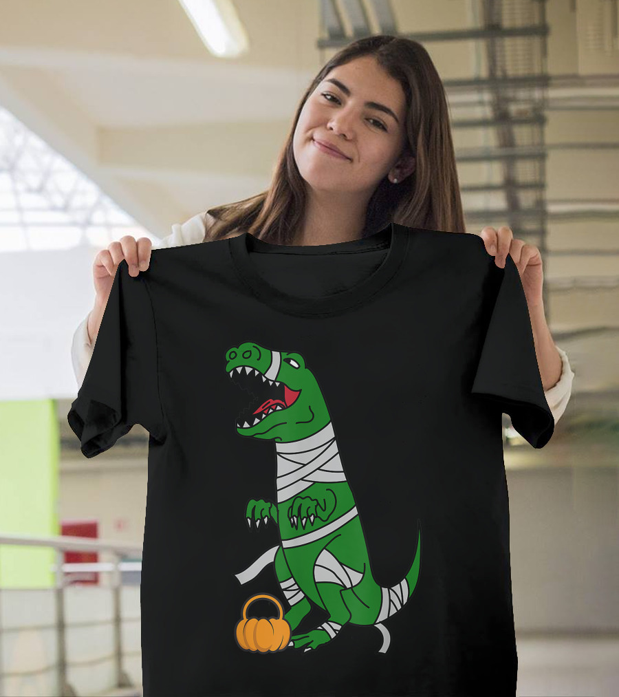 T Rex Mummy Dinosaur Pumpkin Halloween Zombie T-Shirt