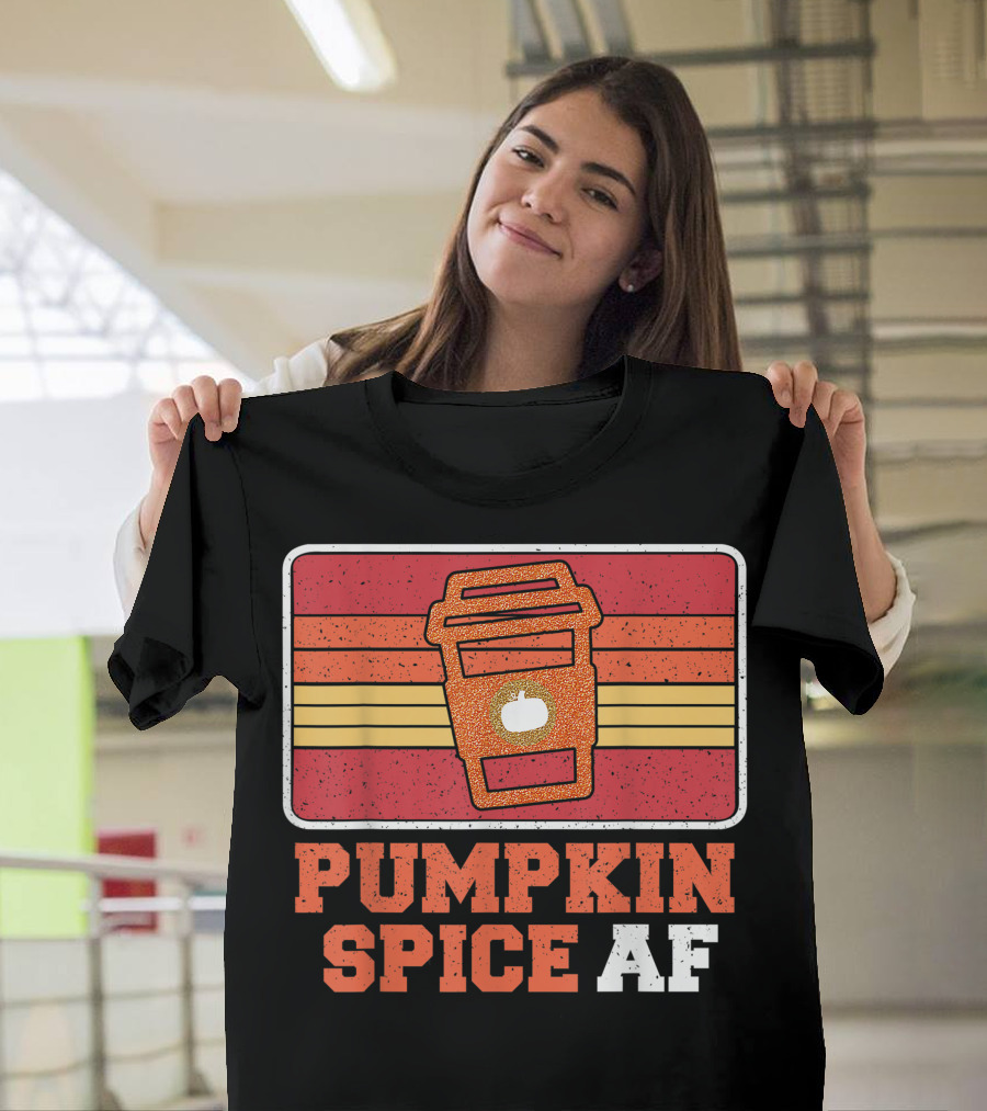 Pumpkin Spice AF Coffee Cup Vintage Halloween Latte T-Shirt
