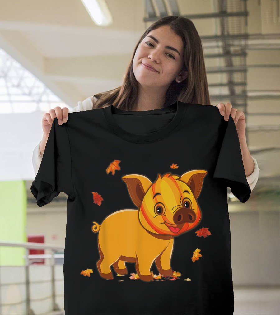 Pig Halloween Pig Pumpkin Face Leaves T-Shirt