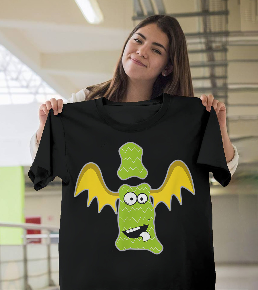 Alphabet I Monster Cute Fun Scary Creature Monogram Initial Green Bat Wings T-Shirt