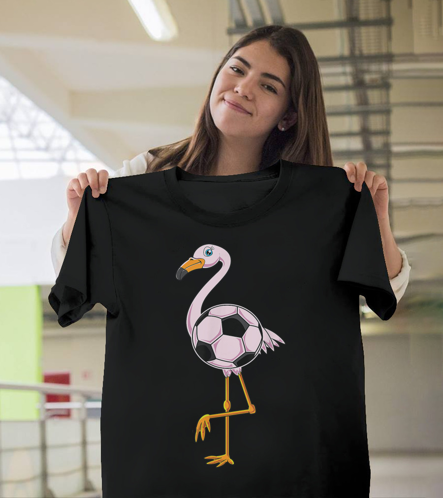 Pink Flamingo Pumpkin Halloween Soccer Lover Girls Flamingo with Soccer Ball Body T-Shirt