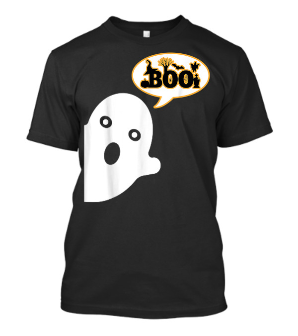 Boo Halloween Ghost Witch Hat Spiders Pumpkins Bats T-Shirt