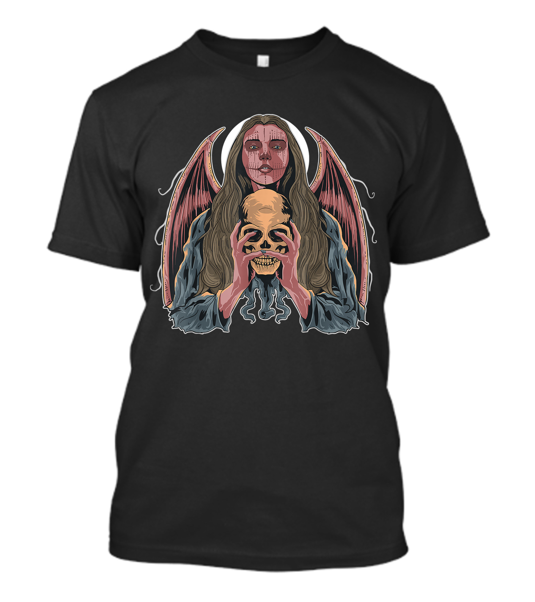 Winged Demon Witch Holding A Skull For Halloween Event T-Shirt