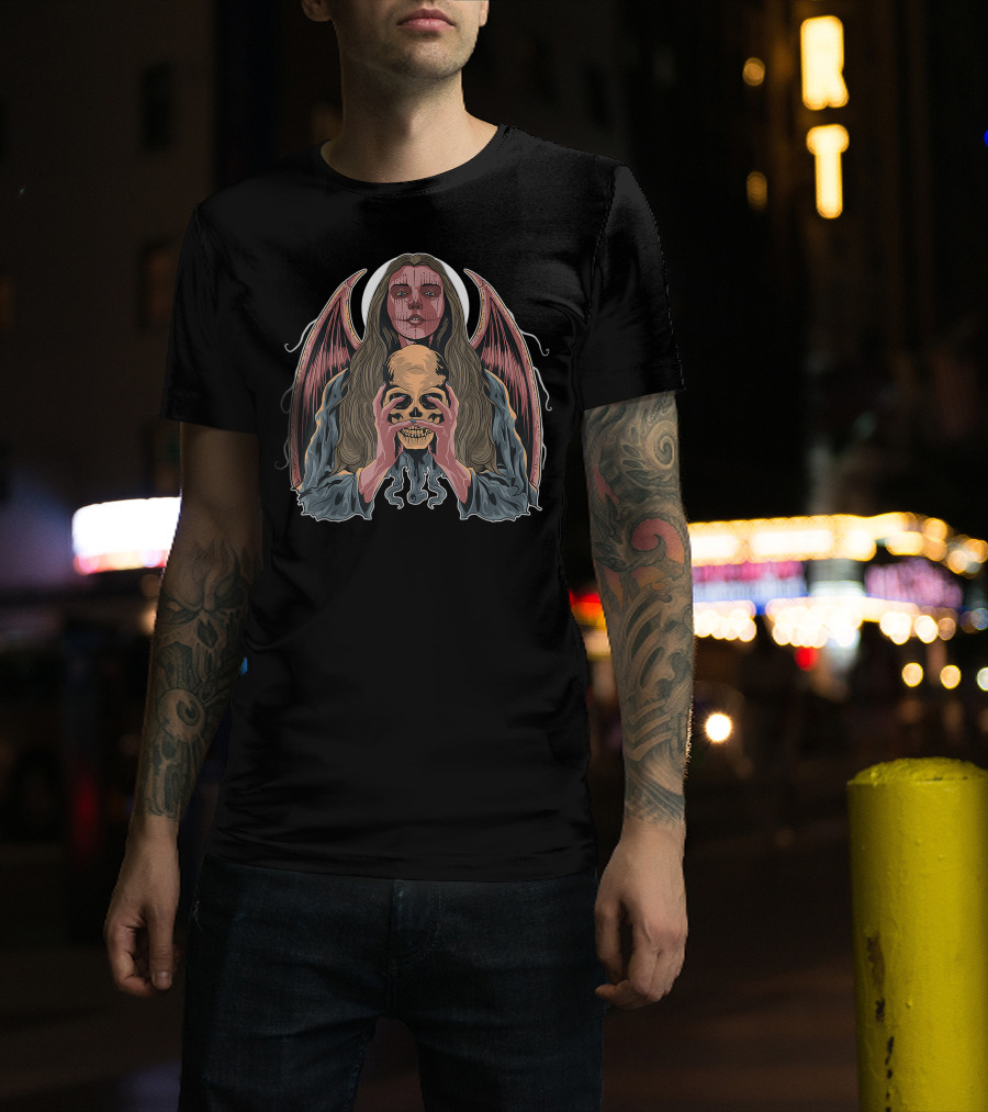 Winged Demon Witch Holding A Skull For Halloween Event T-Shirt
