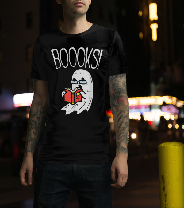 BOOOKS Ghost Librarian Reading Book Funny Halloween T-Shirt