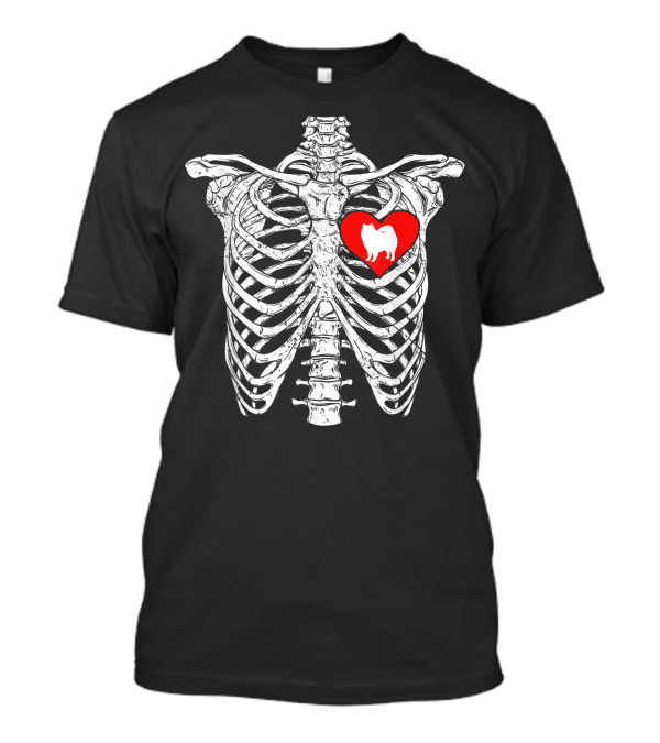 Skeleton Rib Cage With American Eskimo Dog Heart Halloween T-Shirt