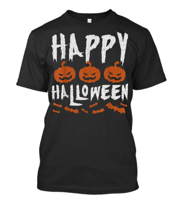 Happy Halloween Ugly Sweater Pumpkin Bats Trick Or Treat T-Shirt