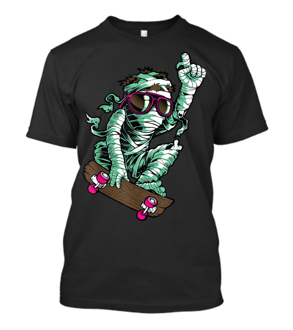 Mummy Skater Wearing Sunglasses For Halloween Lover Fun T-Shirt