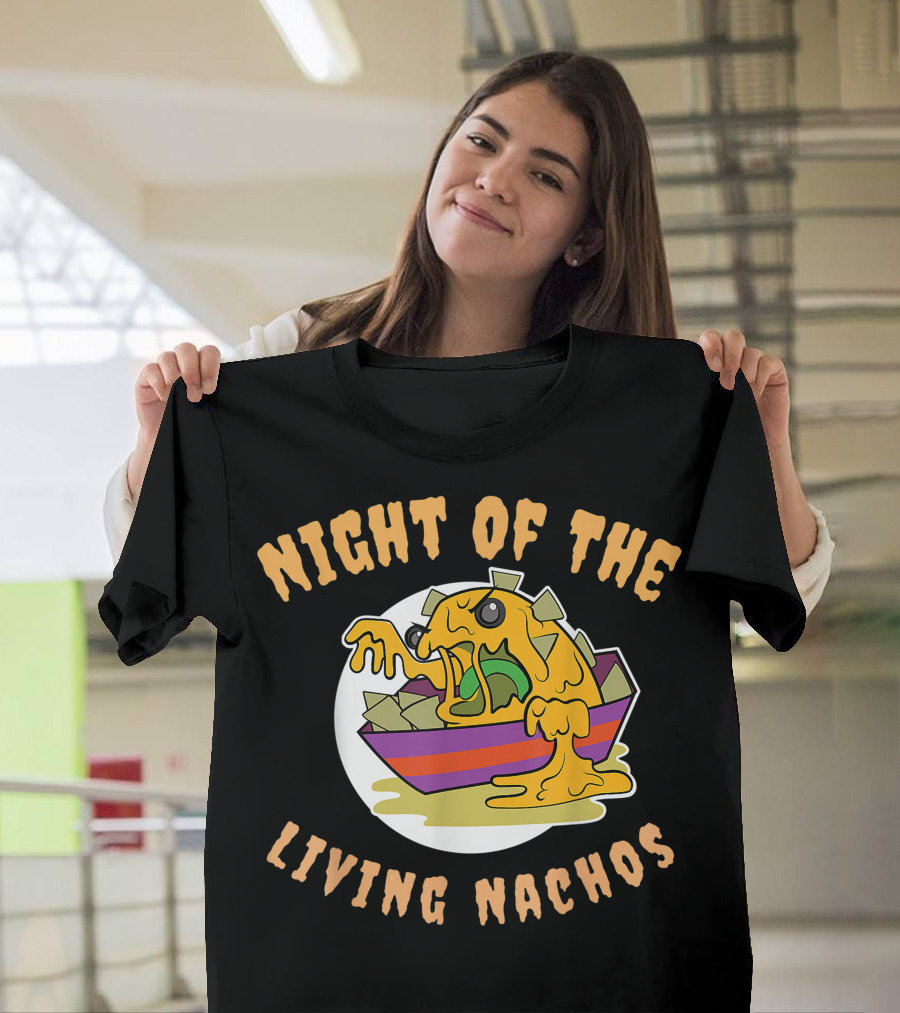 Halloween Horror Night of the Living Nachos with Zombie Cheese and Chips Monster T-Shirt