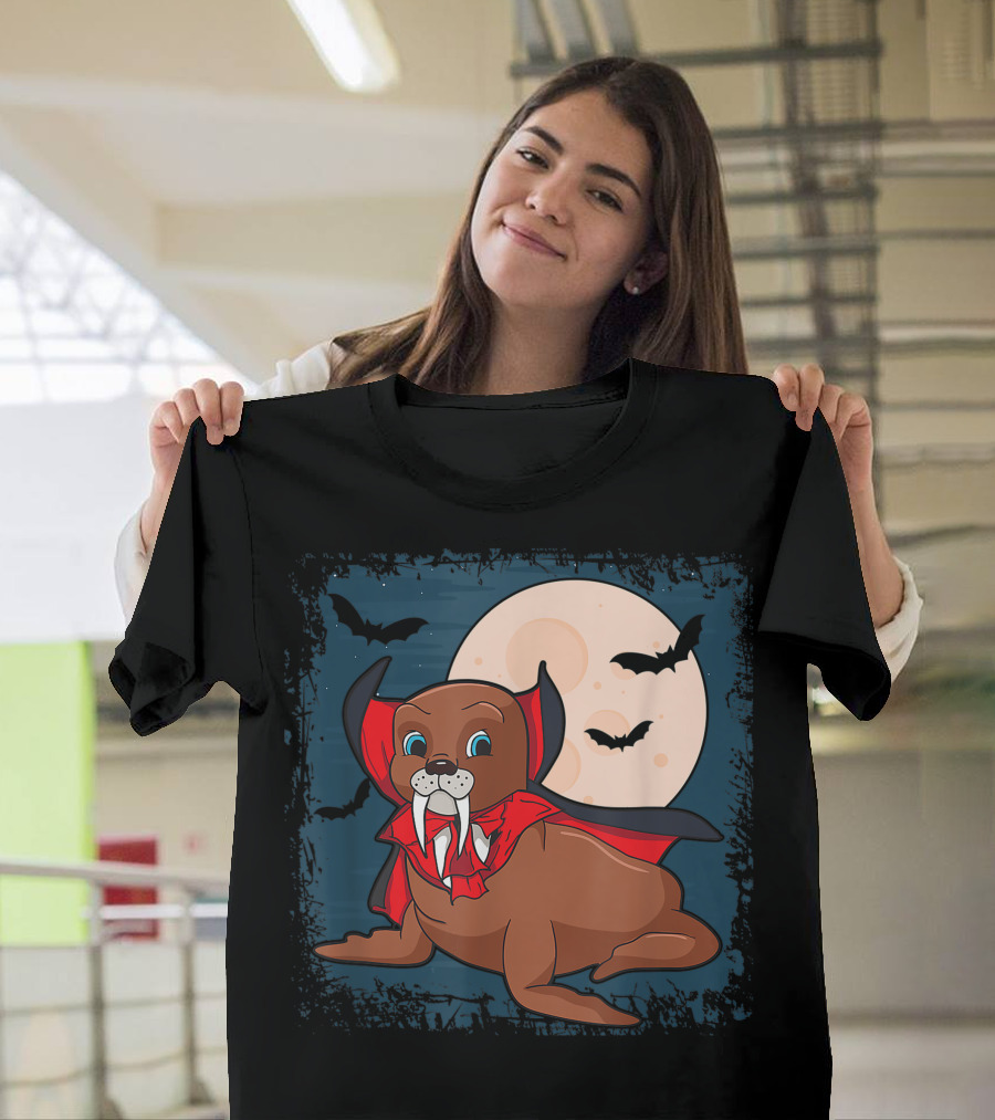 Vampire Seal Halloween Awesome Vampire Fang Animals Moon Bats T-Shirt