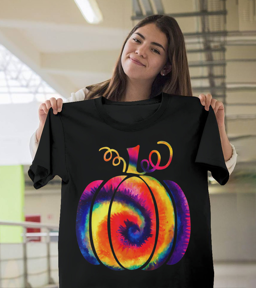 Tie Dye Pumpkin Funny Halloween Hippie Fall Y All Swirl Colorful T-Shirt