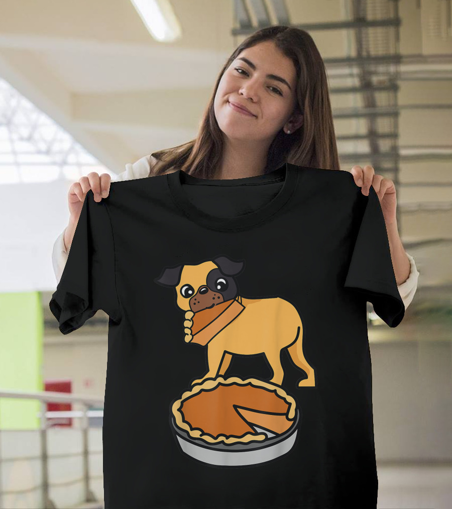 Pug Puppy Eating Pumpkin Pie Thanksgiving Day T-Shirt