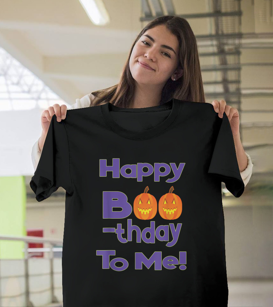 Happy Boo-thday To Me Fun Purple Orange Halloween Birthday Pumpkin Boo B Day T-Shirt