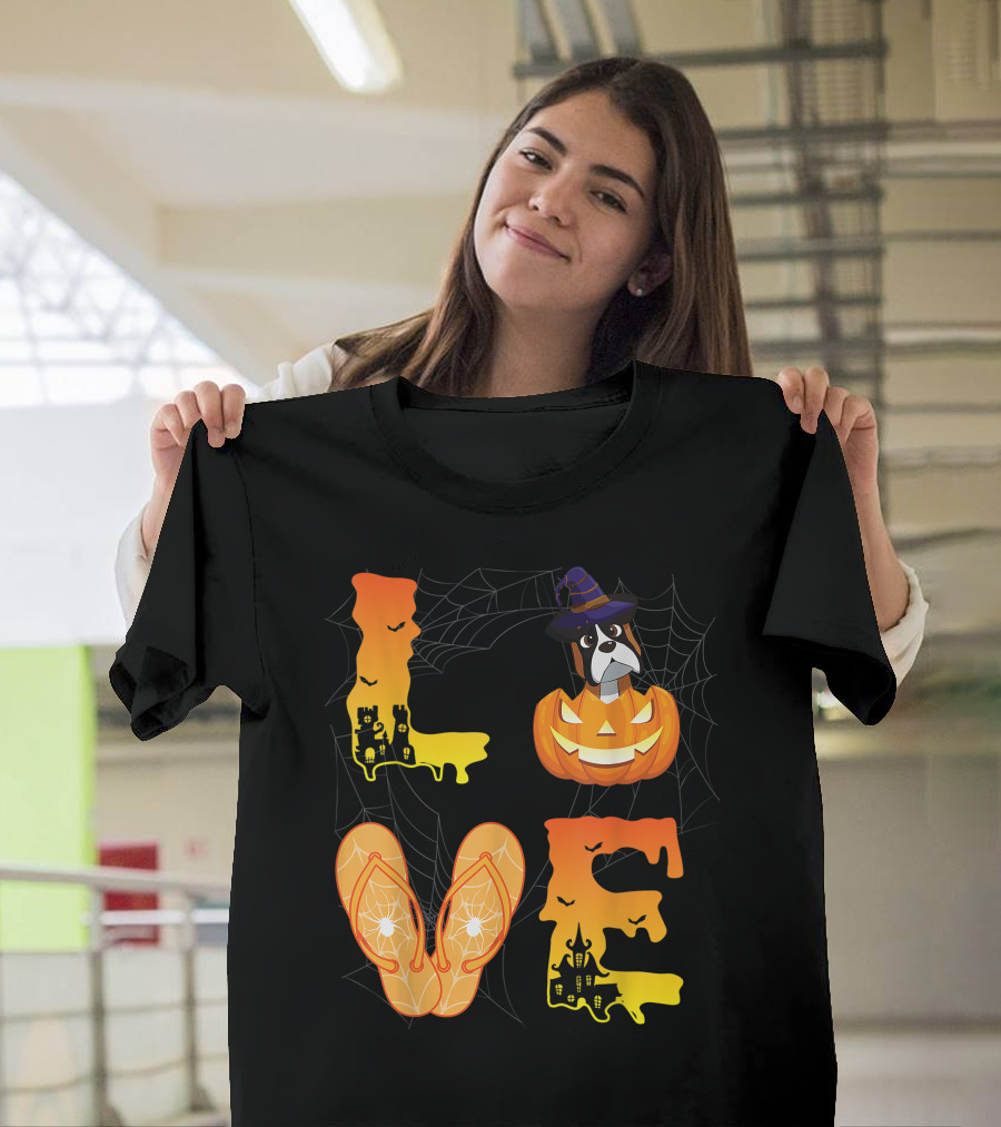 Moon Flip Flop Bat Spider Pumpkin Boxer Halloween Love T-Shirt
