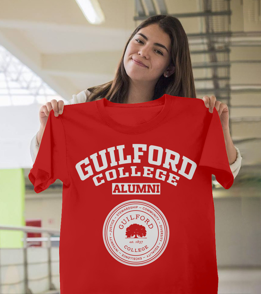 Guilford College Alumni Logo Seal Established 1837 Integrity Justice Stewardship Community Diversity Equality Excellence T-Shirt