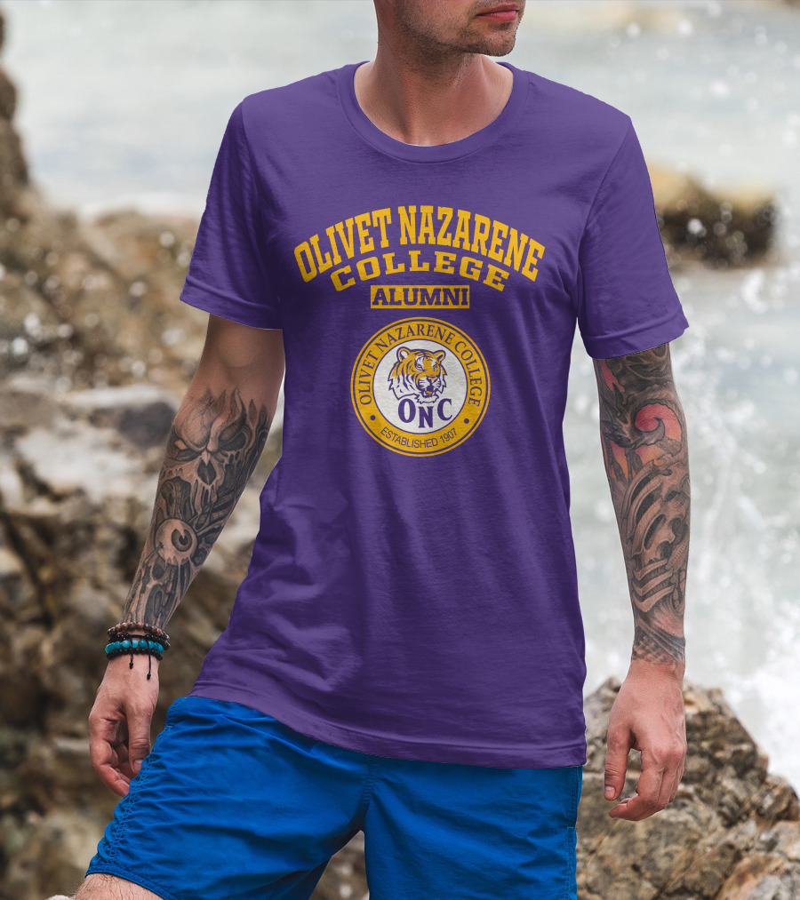 Olivet Nazarene College Alumni Tiger ONC Established 1907 Purple Yellow T-Shirt